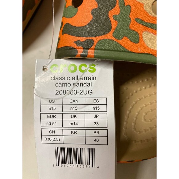 Crocs Classic Allterrain Camo Sandals Orange/Green Men Size 15 New With Tag - Picture 2 of 6